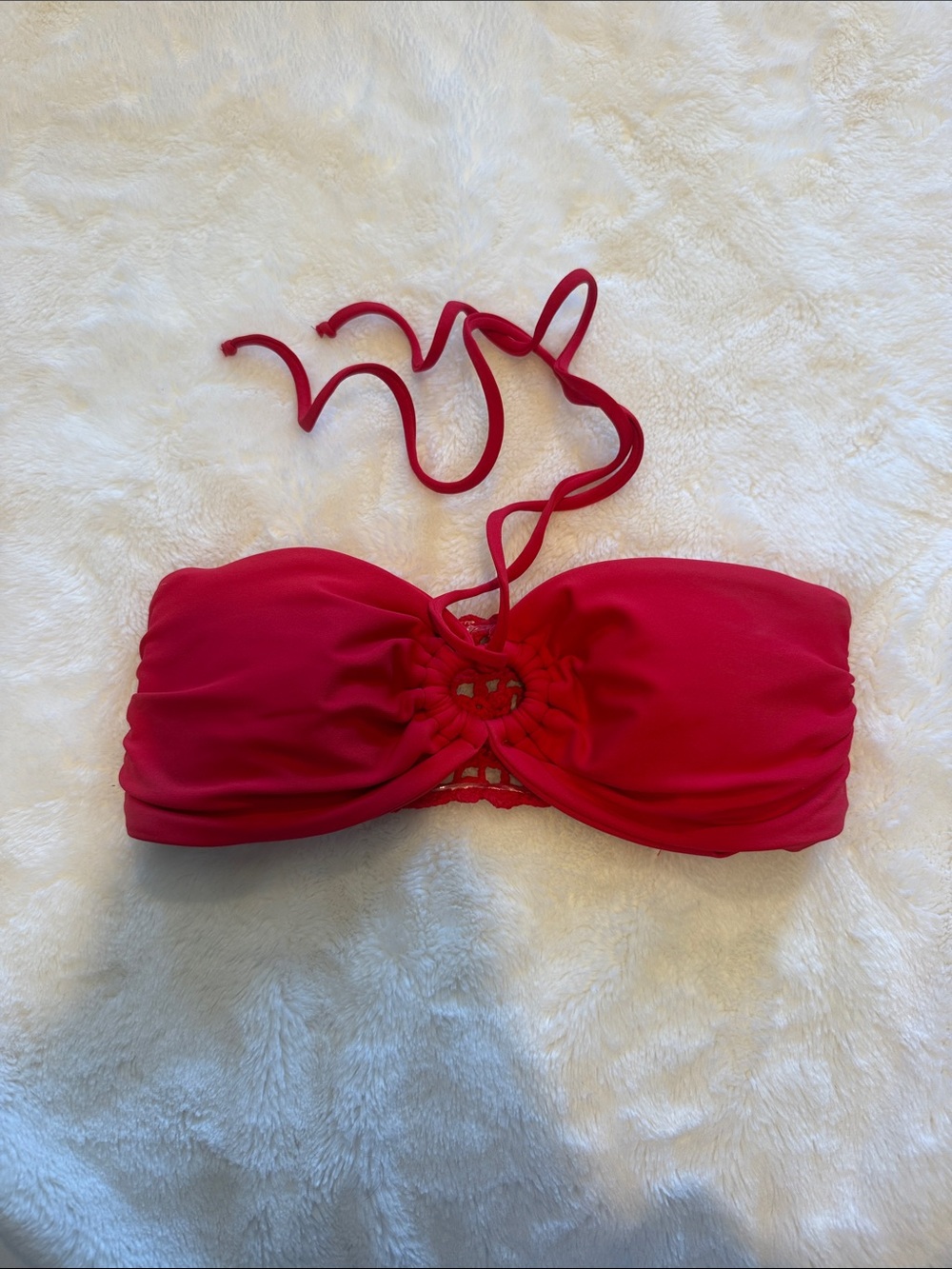 Skatie Red Crochet-Trim Bandeau Bikini Top